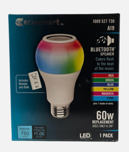 **EcoSmart 60W Equivalent A19 CEC Bluetooth Speaker Colored+Bright White+Remote